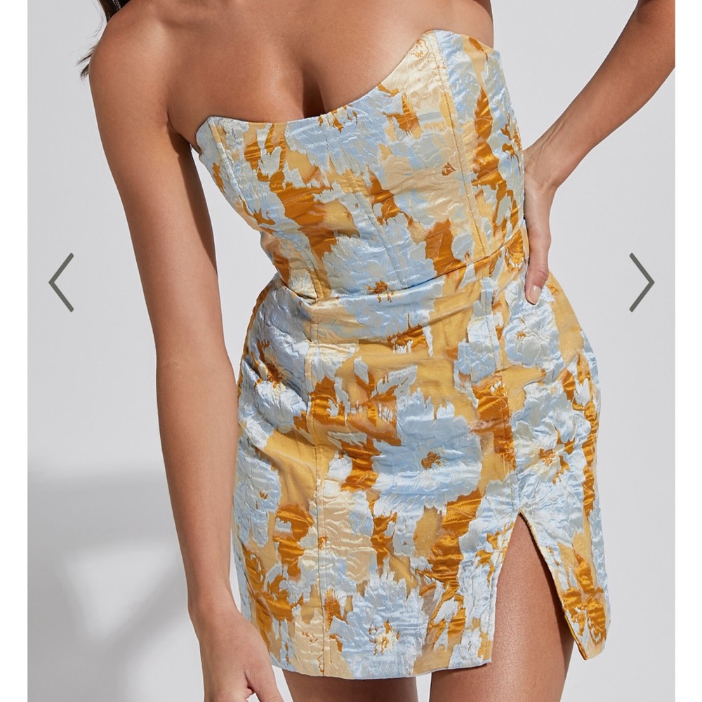 Showpo Strapless Multicolor (Blue Jacquard) Dress
